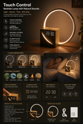 Modern touch control LED bedside lamp with digital clock & Ambient night light.