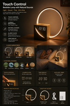 Modern touch control LED bedside lamp with digital clock & Ambient night light.