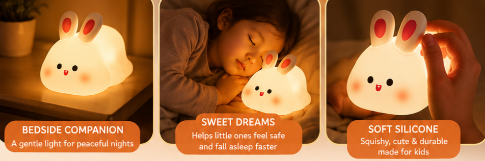 Cute LED Night Light Touch Sensor Cartoon Kid's Nightlights Big Face Rabbit Silicone Night Light Christmas Gift Bedside Lamp Home Decor