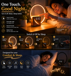 Modern touch control LED bedside lamp with digital clock & Ambient night light.