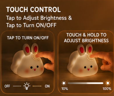 Cute LED Night Light Touch Sensor Cartoon Kid's Nightlights Big Face Rabbit Silicone Night Light Christmas Gift Bedside Lamp Home Decor