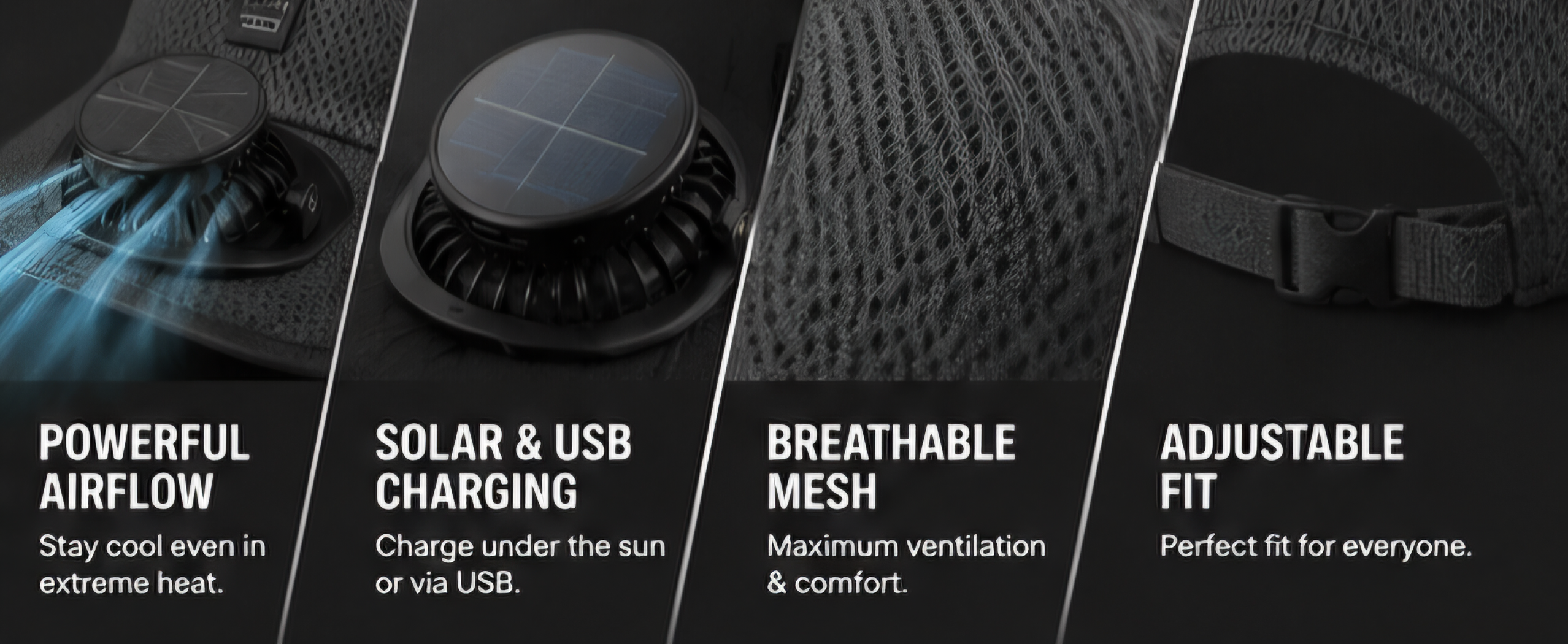 Solar Cool™ USB Rechargeable Fan Cap - Breathable Mesh Cooling Hat for Outdoor Summer Use.