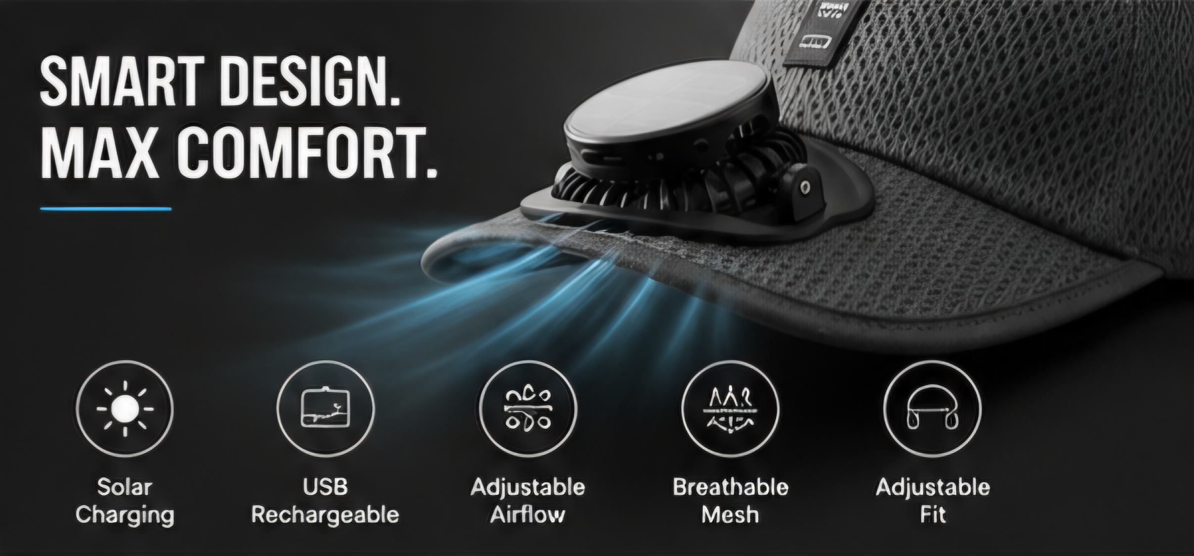 Solar Cool™ USB Rechargeable Fan Cap - Breathable Mesh Cooling Hat for Outdoor Summer Use.