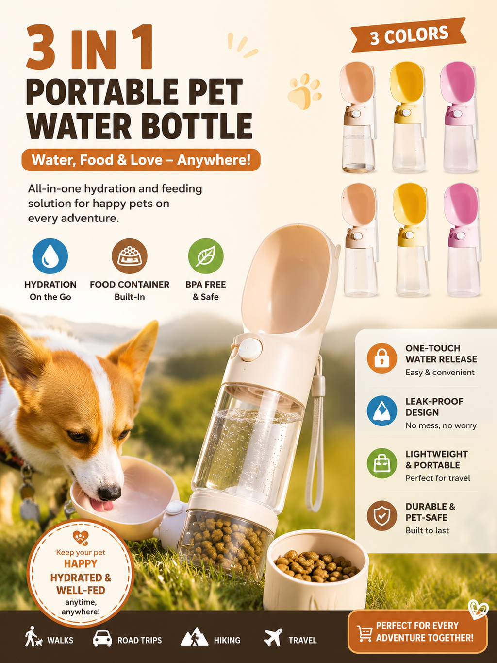 Paw Hydrate™2-in-1 Portable Dog Water & Food Bottle.